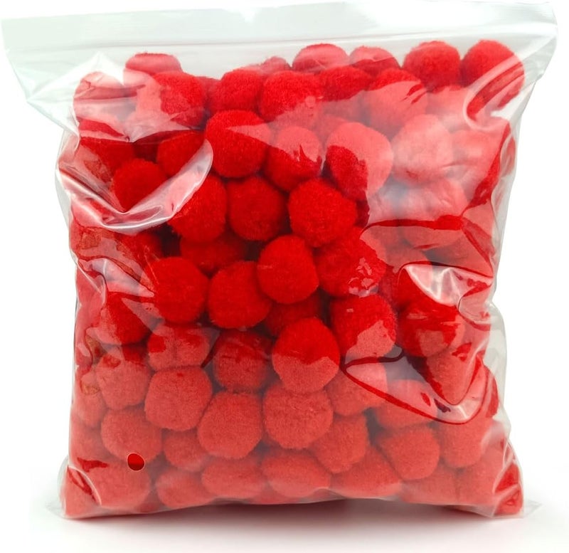 FKEYTO 200 Pieces Pom Poms, 1 Inch Craft Pom Poms, Fuzzy Pompom Puff Balls for DIY Arts, Crafts Projects, Home Decorations (Red) - Image 1